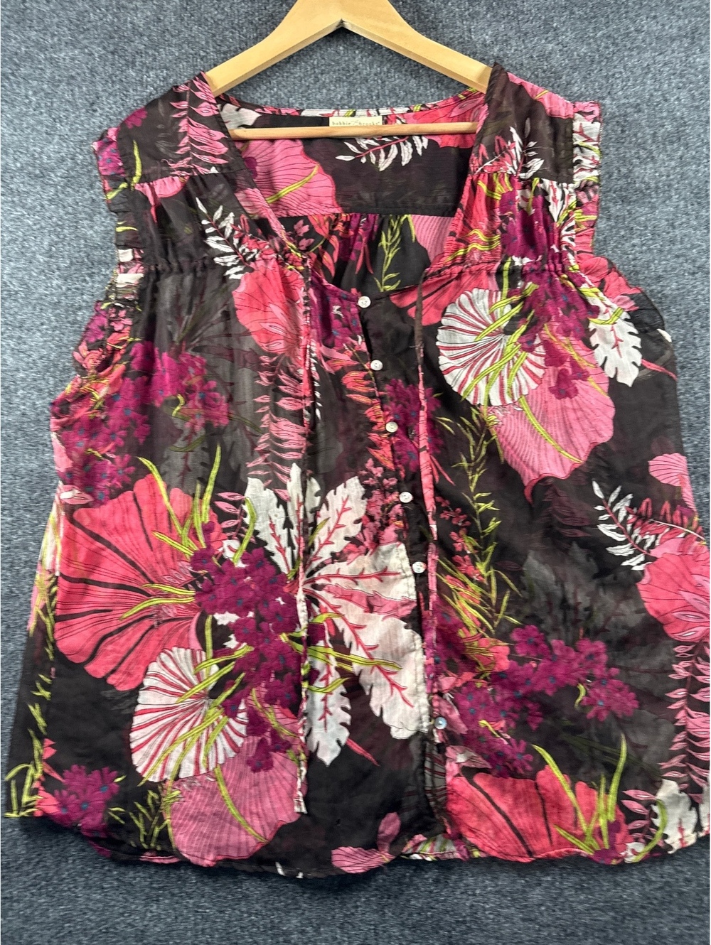 Bobbie Brooks Plus Size 3X Black Pink Floral Sleeveless Button Blouse Top